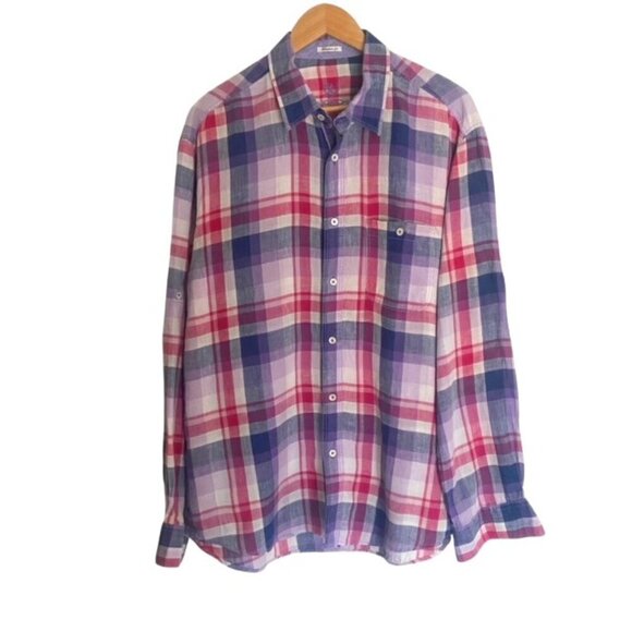 Bugatchi Iris Plaid Linen Button Down XLarge - Picture 1 of 4